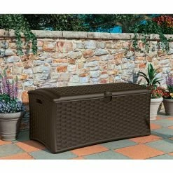 Suncast DBW7000 Resin Wicker Outdoor Storage Deck Box 71.7 Gallon 47-1/2"L x 23-1/2"W x 21-1/2"H