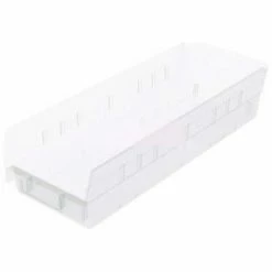 Akro-Mils Plastic Nesting Storage Shelf Bin 30138 - 6-5/8"W x 17-7/8"D x 4"H, Clear - Pkg Qty 12