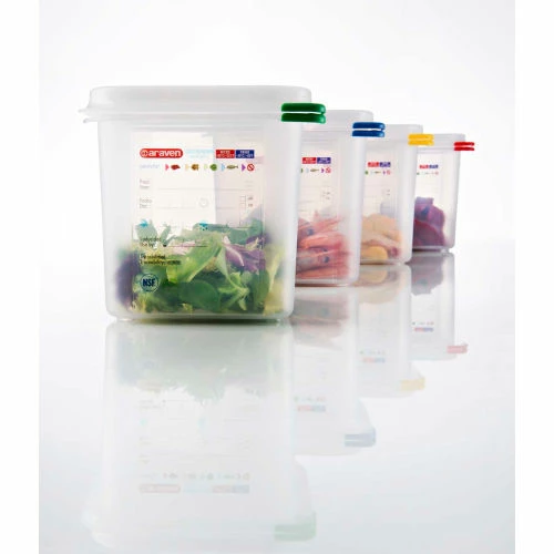 Araven 03020 - Food Container, Airtight, W/Lid, PP, 0.6 Qt., 1/9 Size, Colorclip®, Transparent - Pkg Qty 6 1 Araven 03020 - Food Container, Airtight, W/Lid, PP, 0.6 Qt., 1/9 Size, Colorclip®, Transparent - Pkg Qty 6