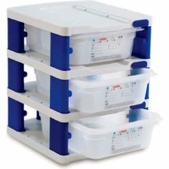 Araven 18237 - Food Storage Container Tower, PP, Holds (3) 1/2 Size Containers, White & Blue