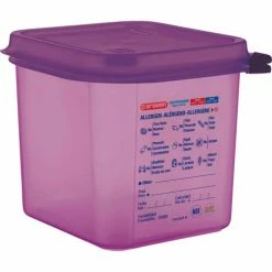 Araven 61390 - Food Container, Anti-Allergen, W/Lid, Polypropylene, 2.7 Qt., 1/6 Size, Purple - Pkg Qty 6