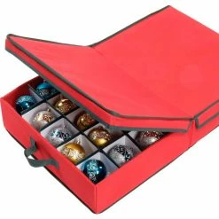 Honey-Can-Do Holiday Large Adjustable Ornament Storage, Red/Pine Green - Pkg Qty 2