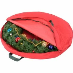 Honey-Can-Do Holiday 30" Zipper Canvas Wreath Storage, Red/Pine Green - Pkg Qty 2