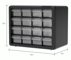 Akro-Mils Plastic Drawer Parts Cabinet 10116 - 10-1/2"W x 6-3/8"D x 8-1/2"H, Black, 16 Drawers 16 Akro-Mils Plastic Drawer Parts Cabinet 10116 - 10-1/2"W x 6-3/8"D x 8-1/2"H, Black, 16 Drawers -Containers & Organizers Sales Store B1603775 dim