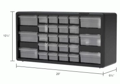 Akro-Mils Plastic Drawer Parts Cabinet 10126 - 20"W x 6-3/8"D x 10-1/4"H, Black, 26 Drawers 16 Akro-Mils Plastic Drawer Parts Cabinet 10126 - 20"W x 6-3/8"D x 10-1/4"H, Black, 26 Drawers -Containers & Organizers Sales Store B1603777 dim