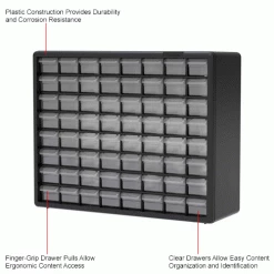 Akro-Mils Plastic Drawer Parts Cabinet 10164 - 20"W x 6-3/8"D x 15-13/16"H, Black, 64 Drawers -Containers & Organizers Sales Store B1603779IN 1wco