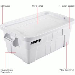 Rubbermaid 14 Gallon Brute Tote with Lid FG9S3000WHT - 27-1/2 x 16-3/4 x 10-3/4 - White - Pkg Qty 6 -Containers & Organizers Sales Store B2050495IN 1wco