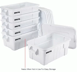 Rubbermaid 14 Gallon Brute Tote with Lid FG9S3000WHT - 27-1/2 x 16-3/4 x 10-3/4 - White - Pkg Qty 6 -Containers & Organizers Sales Store B2050495IN 4wco