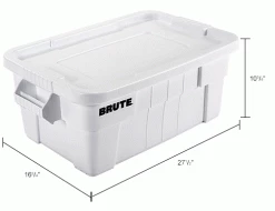 Rubbermaid 14 Gallon Brute Tote with Lid FG9S3000WHT - 27-1/2 x 16-3/4 x 10-3/4 - White - Pkg Qty 6 -Containers & Organizers Sales Store B2050495IN dim