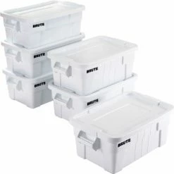 Rubbermaid 14 Gallon Brute Tote with Lid FG9S3000WHT - 27-1/2 x 16-3/4 x 10-3/4 - White - Pkg Qty 6 -Containers & Organizers Sales Store B2050495 04