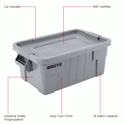 Rubbermaid 14 Gallon Brute Tote with Lid FG9S3000GRAY - 27-1/2 x 16-3/4 x 10-3/4 - Gray - Pkg Qty 6 21 Rubbermaid 14 Gallon Brute Tote with Lid FG9S3000GRAY - 27-1/2 x 16-3/4 x 10-3/4 - Gray - Pkg Qty 6 -Containers & Organizers Sales Store B2050497IN 1wco