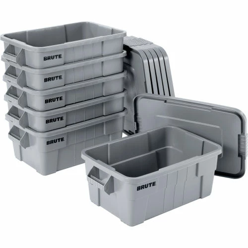 Rubbermaid 14 Gallon Brute Tote with Lid FG9S3000GRAY - 27-1/2 x 16-3/4 x 10-3/4 - Gray - Pkg Qty 6 4 Rubbermaid 14 Gallon Brute Tote with Lid FG9S3000GRAY - 27-1/2 x 16-3/4 x 10-3/4 - Gray - Pkg Qty 6 - Image 4