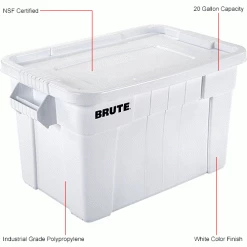 Rubbermaid 20 Gallon Brute Tote with Lid FG9S3100WHT - 27-7/8 x 17-3/8 x 15-1/8 - White - Pkg Qty 6 -Containers & Organizers Sales Store B2050544IN 1wco 1