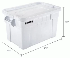Rubbermaid 20 Gallon Brute Tote with Lid FG9S3100WHT - 27-7/8 x 17-3/8 x 15-1/8 - White - Pkg Qty 6 -Containers & Organizers Sales Store B2050544IN dim 1