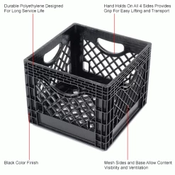 Dairy Milk Crate, 13"L X 13"W X 11"H, Black - Pkg Qty 12 -Containers & Organizers Sales Store B649566IN 1wco