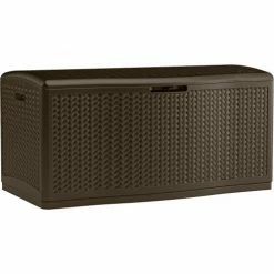 Suncast BMDB12000 Resin Wicker Outdoor Storage Deck Box 124 Gallon 52-3/4"L x 29"W x 26"H Java