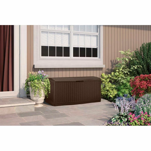 Suncast BMDB12000 Resin Wicker Outdoor Storage Deck Box 124 Gallon 52-3/4"L x 29"W x 26"H Java 5 Suncast BMDB12000 Resin Wicker Outdoor Storage Deck Box 124 Gallon 52-3/4"L x 29"W x 26"H Java - Image 5
