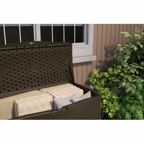 Suncast BMDB12000 Resin Wicker Outdoor Storage Deck Box 124 Gallon 52-3/4"L x 29"W x 26"H Java 6 Suncast BMDB12000 Resin Wicker Outdoor Storage Deck Box 124 Gallon 52-3/4"L x 29"W x 26"H Java - Image 6