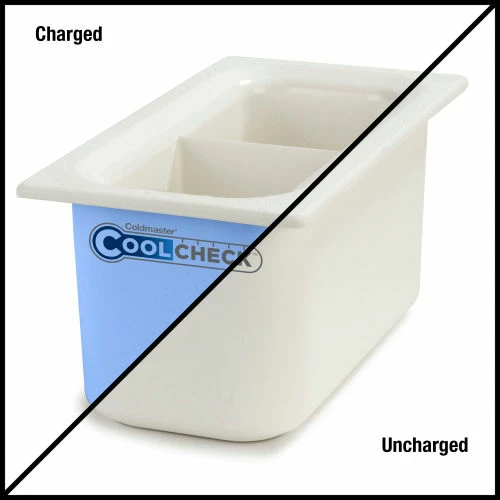 Carlisle CM1103C1402 Coldmaster® CoolCheck 6" D Third-Size Divided Food Pan - White/Blue 1 Carlisle CM1103C1402 Coldmaster® CoolCheck 6" D Third-Size Divided Food Pan - White/Blue