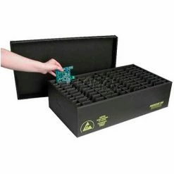 Protektive Pak 37279 ESD In-Plant Handle Container w/Fixed Dividers & Lid Cell Size 15-1/4x10x1 - Pkg Qty 5