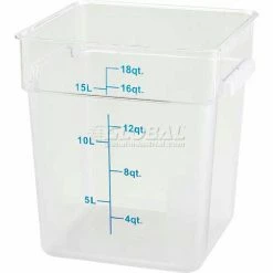 Winco PCSC-18C Square Storage Container, 18 Qt, Clear, Polycarbonate - Pkg Qty 12
