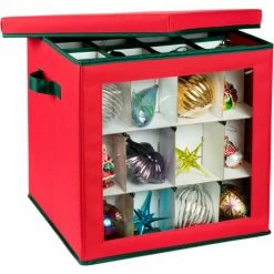 Honey-Can-Do® Adjustable Ornament Storage, 48 Item Capacity - Red