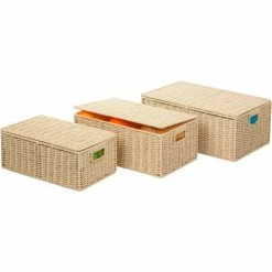 Honey-Can-Do 3-Piece Set Paper Rope Baskets, Butter , 17"L x 11-1/2"W x 6-1/2"H - Pkg Qty 2