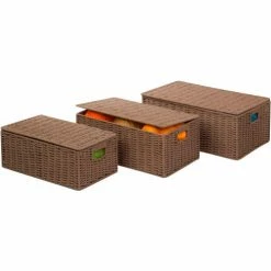 Honey-Can-Do 3-Piece Set Paper Rope Baskets, Taupe , 17"L x 11-1/2"W x 6-1/2"H - Pkg Qty 2