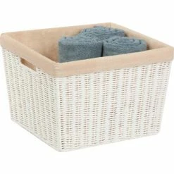 Honey-Can-Do Paper Rope Basket with Liner - White 15"L x 13"W x 10"H - Pkg Qty 2