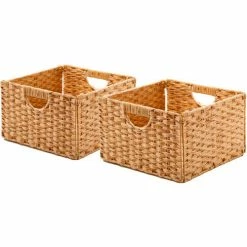 Seville Classic Foldable Handwoven Cube Storage Basket 2 Pack, Natural/Brown 13 Seville Classic Foldable Handwoven Cube Storage Basket 2 Pack, Natural/Brown -Containers & Organizers Sales Store HCD WEB653