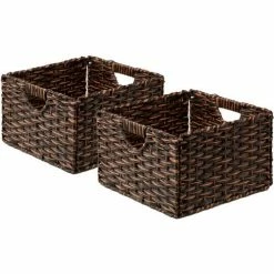 Seville Classic Foldable Handwoven Cube Storage Basket 2 Pack, Mocha -Containers & Organizers Sales Store HCD WEB654