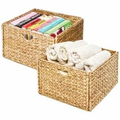 Seville Classics Woven Hyacinth Storage Cube Basket - 2-Pack - Light Brown - Pkg Qty 2