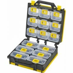 ShopSol 1010498 Bin Compartment Case - 2 Sided, 15 Locking Bins, 26"L x 12"W x 3"H - Black/Yellow