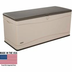 Lifetime 60012 Outdoor Deck Storage Bench Box 130 Gallon, Sand w/Brown Lid