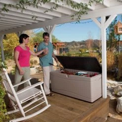 Lifetime 60012 Outdoor Deck Storage Bench Box 130 Gallon, Sand w/Brown Lid -Containers & Organizers Sales Store LII 60012 04