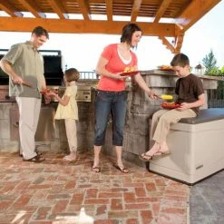 Lifetime 60012 Outdoor Deck Storage Bench Box 130 Gallon, Sand w/Brown Lid -Containers & Organizers Sales Store LII 60012 06