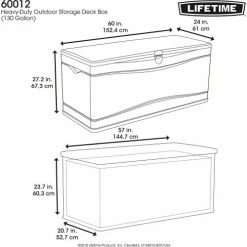 Lifetime 60012 Outdoor Deck Storage Bench Box 130 Gallon, Sand w/Brown Lid -Containers & Organizers Sales Store LII 60012 07