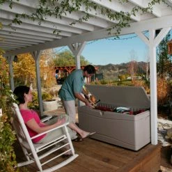 Lifetime 60040 Outdoor Deck Storage Bench Box 130 Gallon, Sand w/Black Bottom -Containers & Organizers Sales Store LII 60040 06