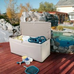 Lifetime 60040 Outdoor Deck Storage Bench Box 130 Gallon, Sand w/Black Bottom -Containers & Organizers Sales Store LII 60040 10