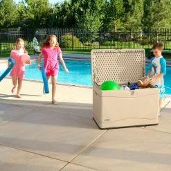 Lifetime 60059 Outdoor Deck Storage Box 80 Gallon, Sand w/Black Bottom -Containers & Organizers Sales Store LII 60059 06