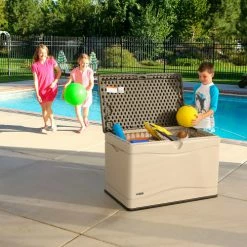 Lifetime 60103 Outdoor Deck Storage Box 80 Gallon, Sand w/Brown Lid 10 Lifetime 60103 Outdoor Deck Storage Box 80 Gallon, Sand w/Brown Lid -Containers & Organizers Sales Store LII 60103 03