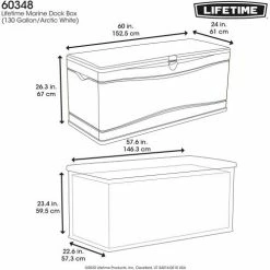Lifetime Marine Dock Bench Box 130 Gallon - 60"L x 24"W x 24-1/4"H - White -Containers & Organizers Sales Store LII 60348 20