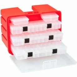 Plano Molding Plano 932001 StowAway® Drawer Rack System, (3) L (2) S Boxes, 16"L x 12"W x 10"H, Red/Clear - Pkg Qty 4