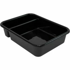 Quantum Storage Systems Quantum Bussing Tub, 20"L x 15"W x 5"H (2) Compartment Bus Box, Polypropylene, Black - Pkg Qty 12