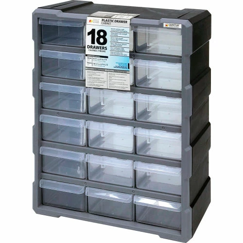 Quantum Storage Systems Quantum Plastic Drawer Cabinet PDC-18BK - 18 Drawers 6-1/4"W x 15"D x 18-3/4"H 1 Quantum Storage Systems Quantum Plastic Drawer Cabinet PDC-18BK - 18 Drawers 6-1/4"W x 15"D x 18-3/4"H