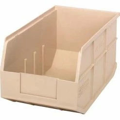 Quantum Storage Systems Quantum Plastic Stacking and Hanging Shelf Bin SSB443 8-1/4"W x 14"D x 7"H, Ivory - Pkg Qty 12