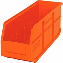 Quantum Storage Systems Quantum Plastic Stacking and Hanging Shelf Bin SSB461 6"W x 18"D x 7"H, Orange - Pkg Qty 6
