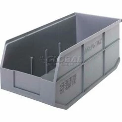 Quantum Storage Systems Quantum Plastic Stacking and Hanging Shelf Bin SSB463 8-1/4"W x 18"D x 7"H, Gray - Pkg Qty 6