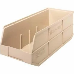 Quantum Storage Systems Quantum Plastic Stackable Shelf Bin SSB483 8-1/4"W x 20-1/2"D x 7"H, Ivory - Pkg Qty 6