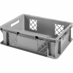 SSI Schaefer Euro-Fix Solid Base/Mesh Sides Container EF4121 - 15-3/4" x 11-7/8" x 4-3/4", Gray